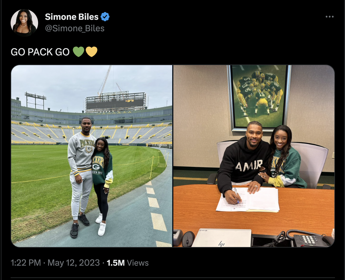 Jonathan Owens Simon Biles Packers signing